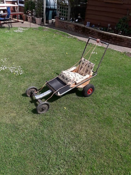 Caroline’s grandchildren will have great fun with this go kart made from an old trolly